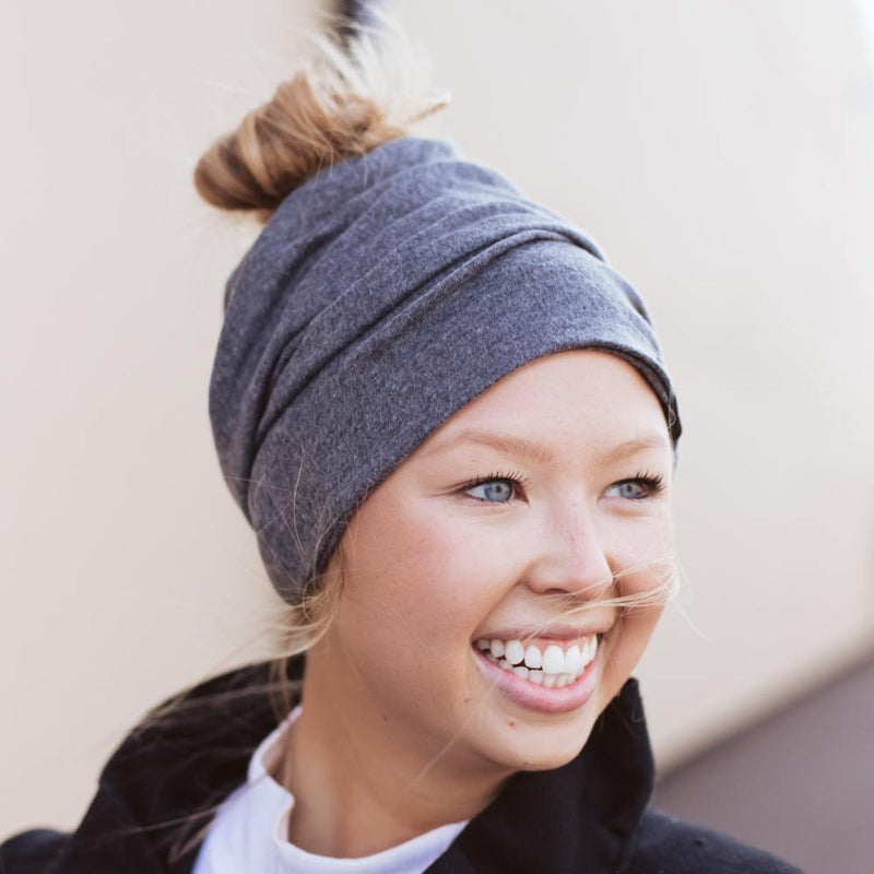 Messy Bun Beanie, Multi-function Face Cover - Charcoal Beanie Pretty Simple 